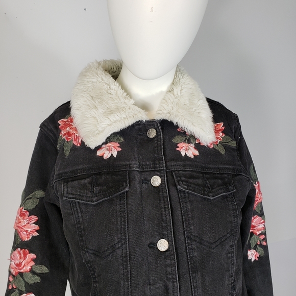 PacSun Fur Black Denim Jacket - Picture 2 of 9